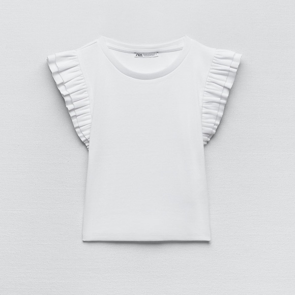 Zara Tops - Zara Ruffled Sleeve Top in White